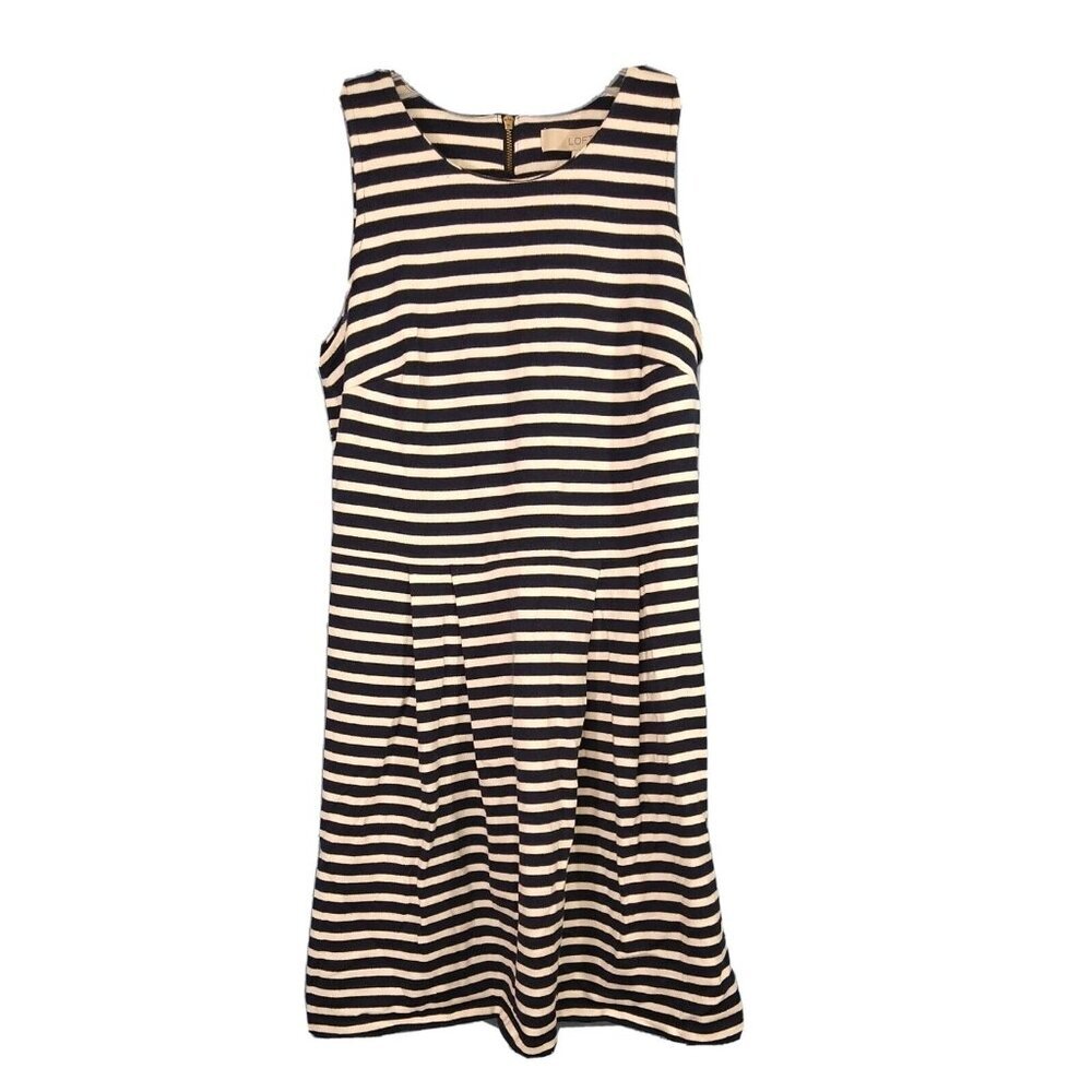 Ann Taylor Loft Pleated Tank Dress Women Size 6P Blue White Stripe Sleeveless